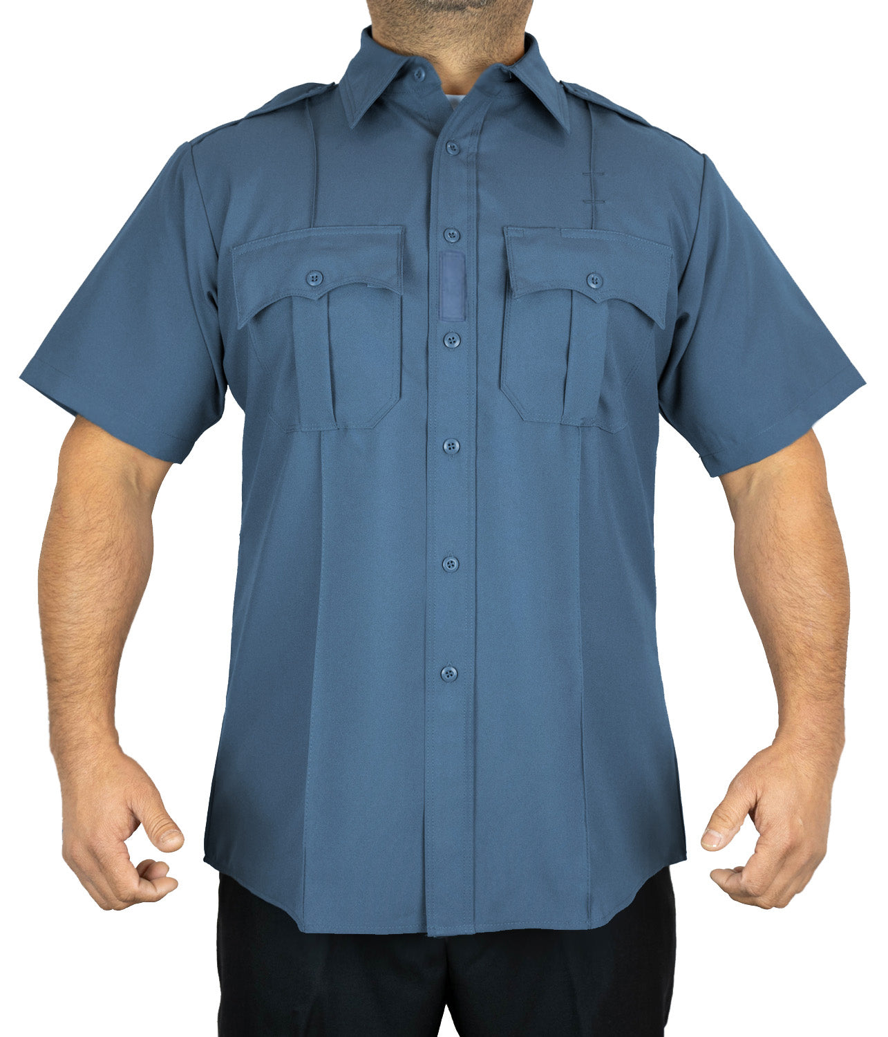 SALE 100% Polyester 4 Pocket Hidden Zipper Uniform Shirt - Short Sleeve - French Blue