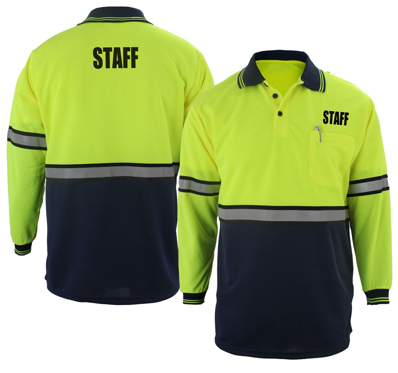 Stars Uniform Two Tone Long Sleeve Polo Shirt with Reflective Stripes and ID - Detail View 50
