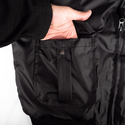 Watch-Guard Bomber Jacket (Black) - Front snap pocket
