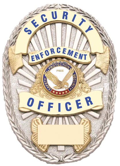 Stars Uniform Security Enforcement Officer Gold on Silver Shield Badge