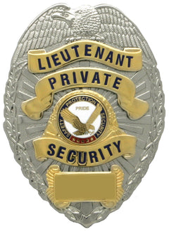 Stars Uniform Lieutenant Private Security Gold on Silver Shield Badge