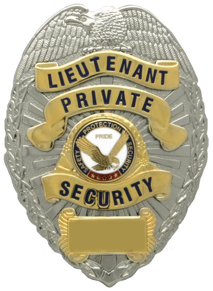 Stars Uniform Lieutenant Private Security Gold on Silver Shield Badge