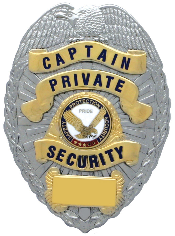 Stars Uniform Captain Private Security Gold on Silver Shield Badge