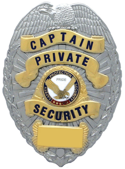 Stars Uniform Captain Private Security Gold on Silver Shield Badge