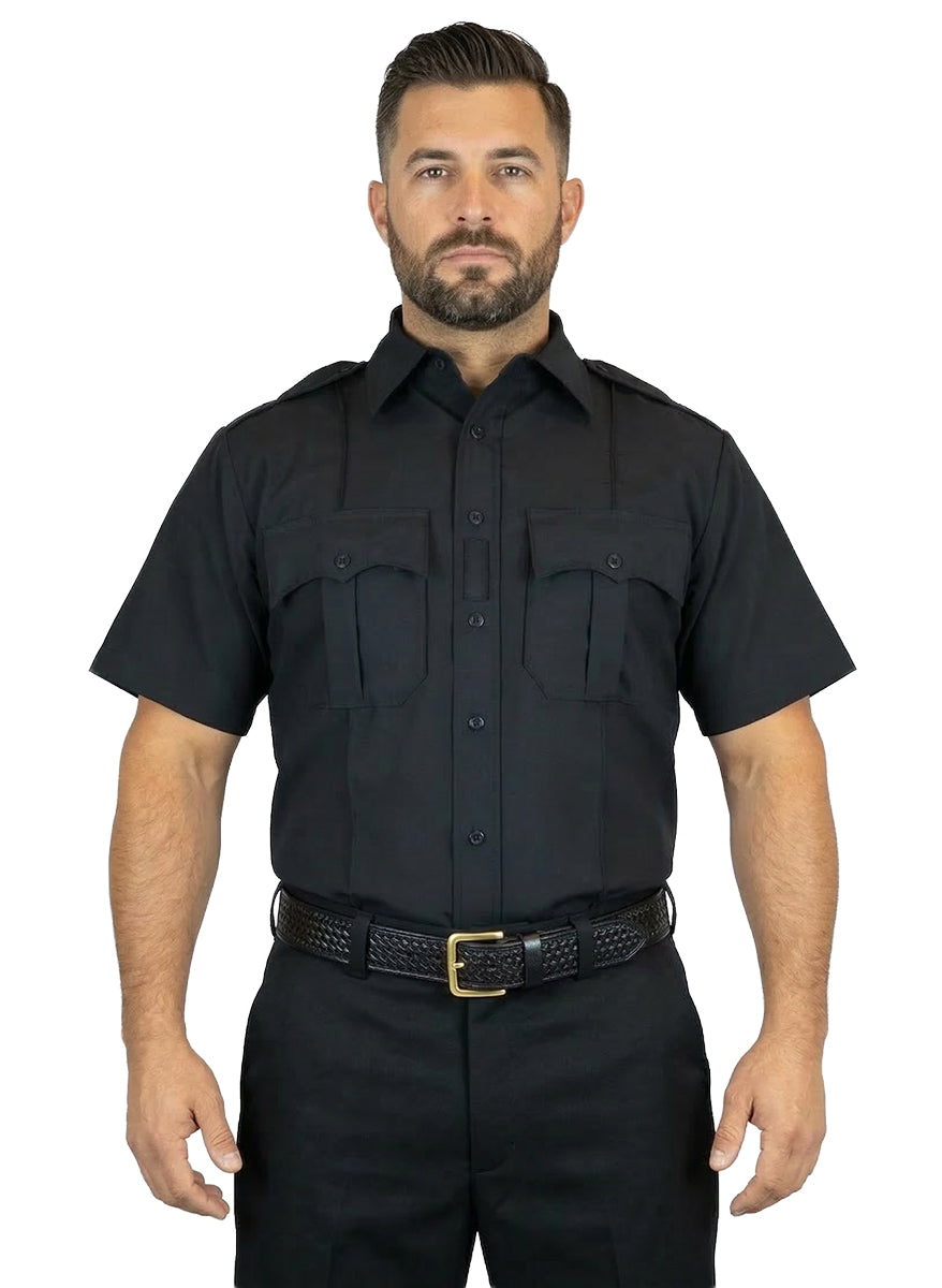 100% Polyester 4 Pocket Hidden Zipper Uniform Shirt - Short Sleeve