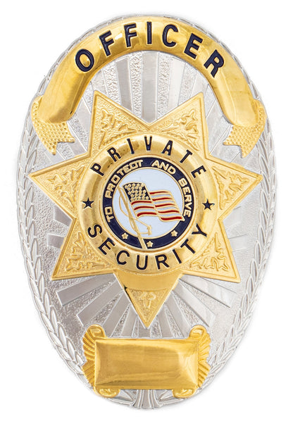 Stars Uniform Officer Private Security Gold on Silver Shield Badge