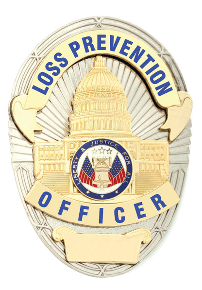 Stars Uniform Loss Prevention Officer Gold on Silver Shield Badge