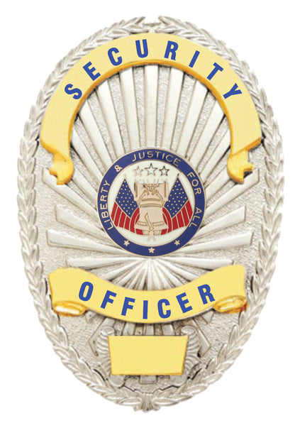 Stars Uniform Security Officer Gold on Silver Shield Badge