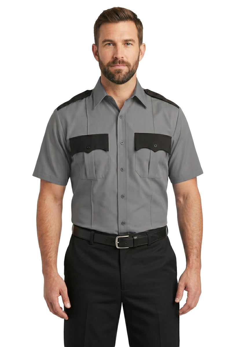 100% Polyester Two Tone Short Sleeve Uniform Shirt - Light Gray and Black