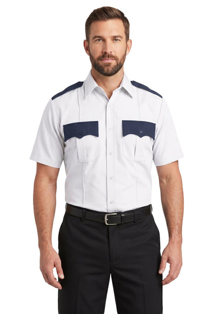 100% Polyester Two Tone Short Sleeve Uniform Shirt - White and Navy Blue