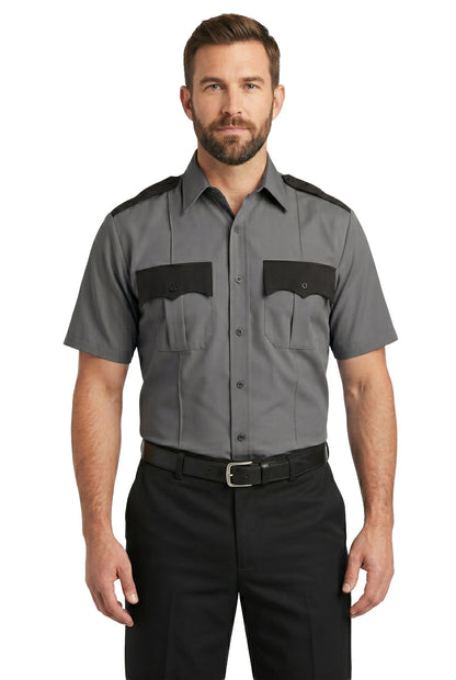 100% Polyester Two Tone Short Sleeve Uniform Shirt - Dark Gray and Black