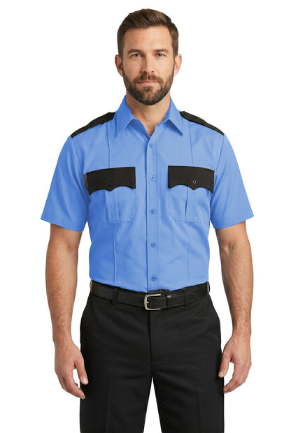 100% Polyester Two Tone Short Sleeve Uniform Shirt - Light Blue and Black