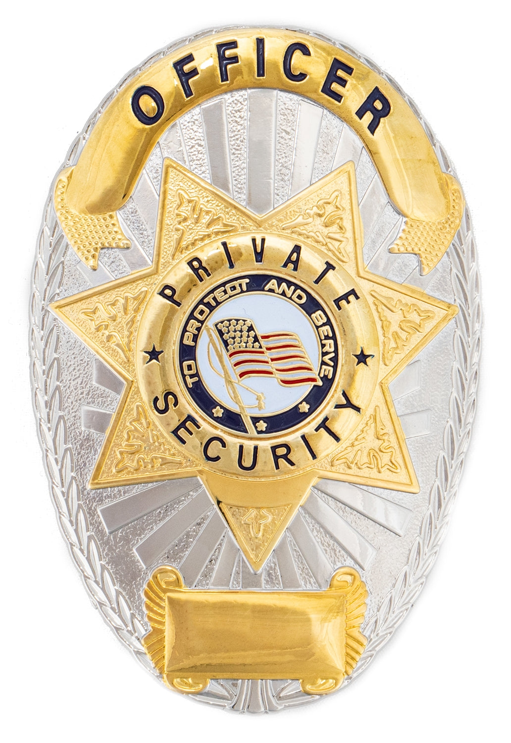 Stars Uniform Officer Private Security Gold on Silver Shield Badge