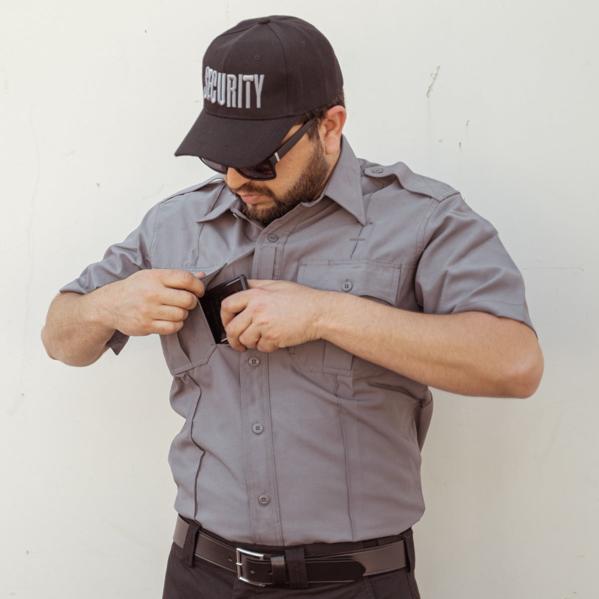 100% Polyester 4 Pocket Hidden Zipper Uniform Shirt - Short Sleeve - Hidden pocket detail