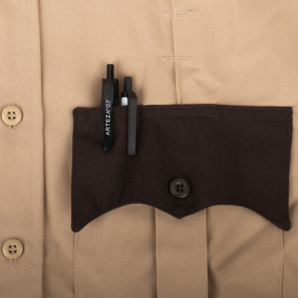 100% Polyester Two Tone Short Sleeve Uniform Shirt - Pen holder pocket detail