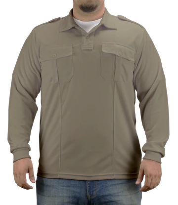 Camisa tipo polo de manga larga 100% poliéster Pro-Dry con dos bolsillos