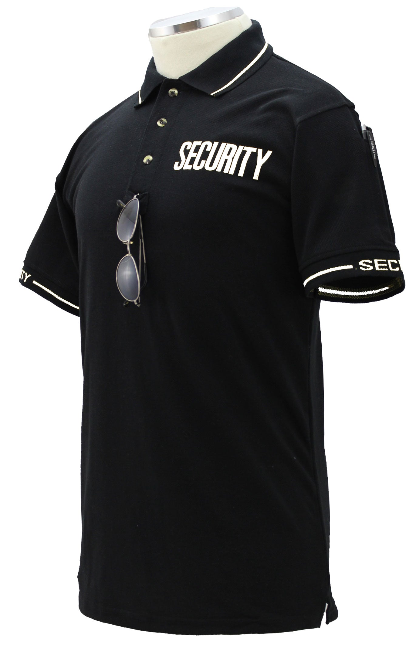 Polycotton Security Polo Shirts for Professionals - Black Collar White ID