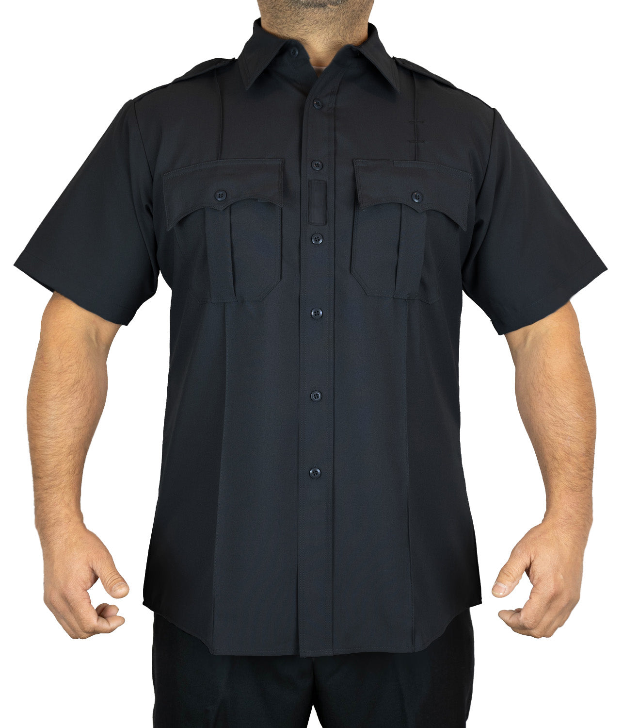 SALE 100% Polyester 4 Pocket Hidden Zipper Uniform Shirt - Short Sleeve - Black