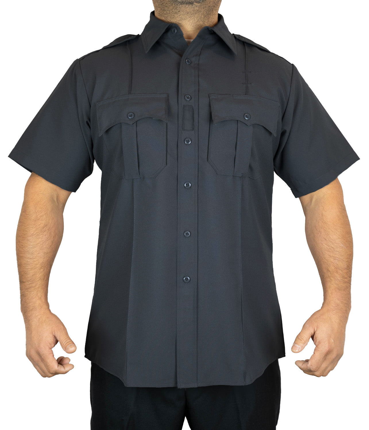 100% Polyester 4 Pocket Hidden Zipper Uniform Shirt - Short Sleeve - Dark Gray