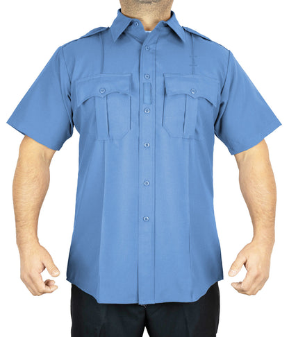 SALE 100% Polyester 4 Pocket Hidden Zipper Uniform Shirt - Short Sleeve - Light Blue