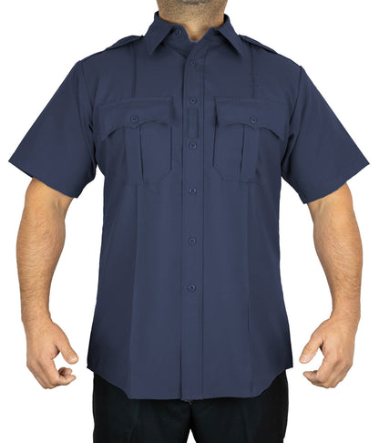 SALE 100% Polyester 4 Pocket Hidden Zipper Uniform Shirt - Short Sleeve - Navy Blue