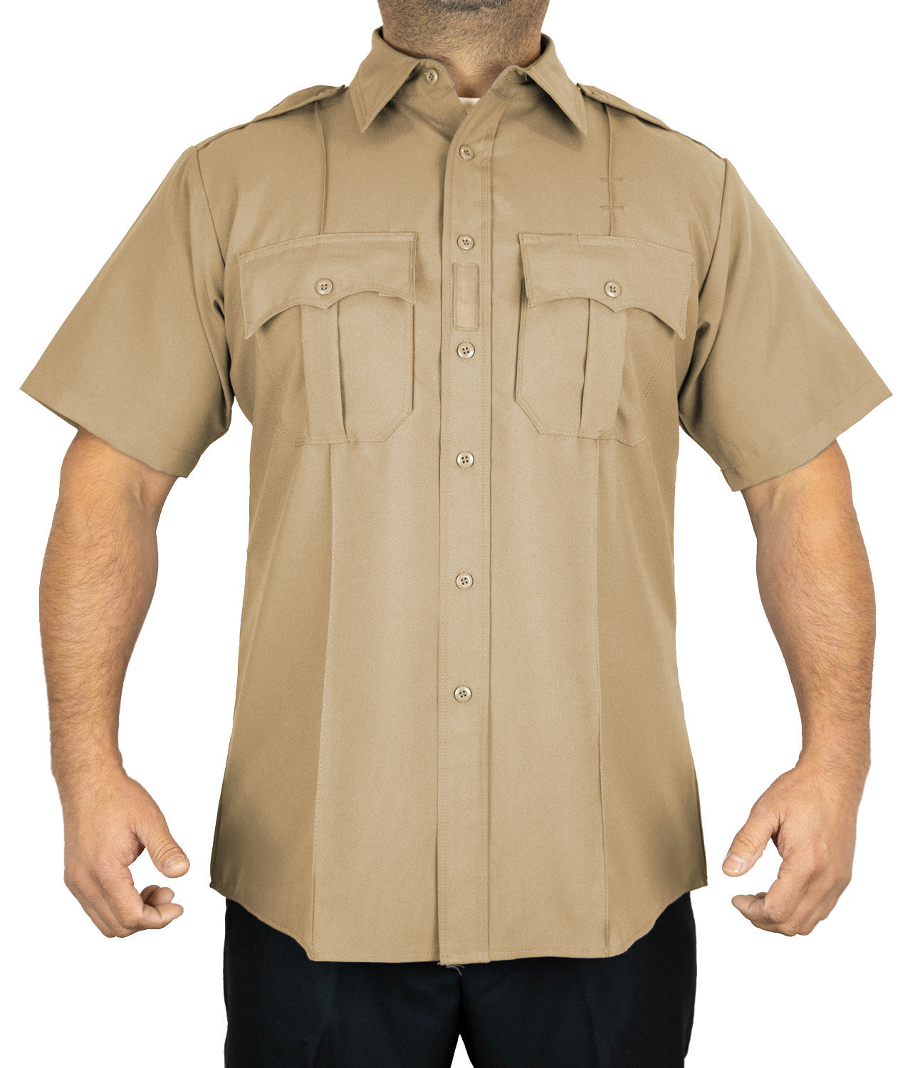 100% Polyester 4 Pocket Hidden Zipper Uniform Shirt - Short Sleeve - Tan