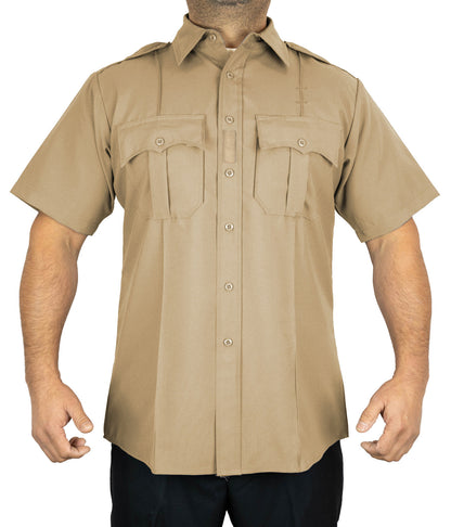 SALE 100% Polyester 4 Pocket Hidden Zipper Uniform Shirt - Short Sleeve - Tan