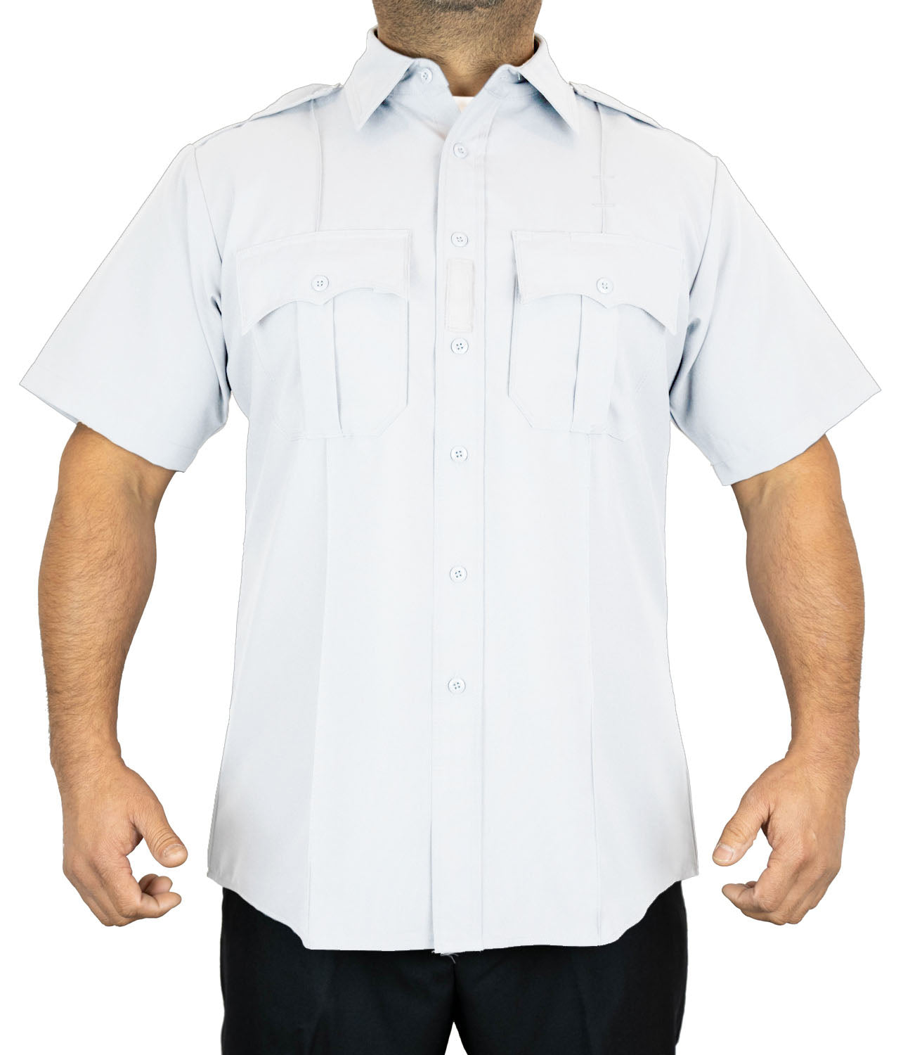 100% Polyester 4 Pocket Hidden Zipper Uniform Shirt - Short Sleeve - White