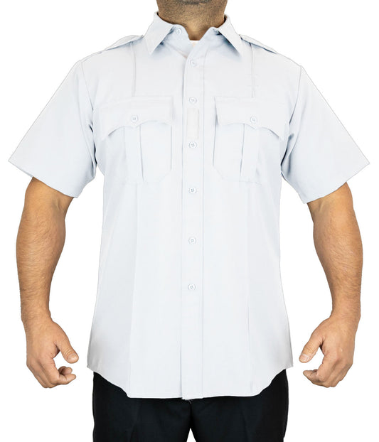100% Polyester 4 Pocket Hidden Zipper Uniform Shirt - Short Sleeve - White