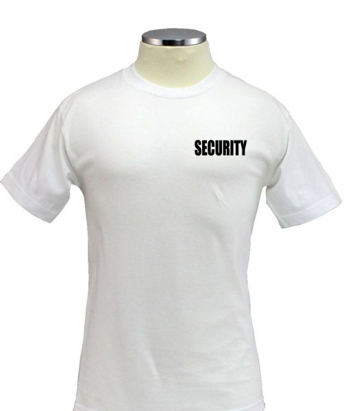 Stars Uniform 100% Security Cotton Short Sleeves T Shirts Front and Back - White with Black ID - Primary View