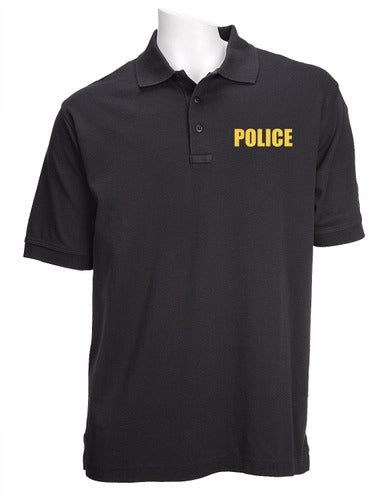 Stars Uniform 5.11 Black Tactical Jersey Short Sleeve Polo - Gold Police ID - Primary View