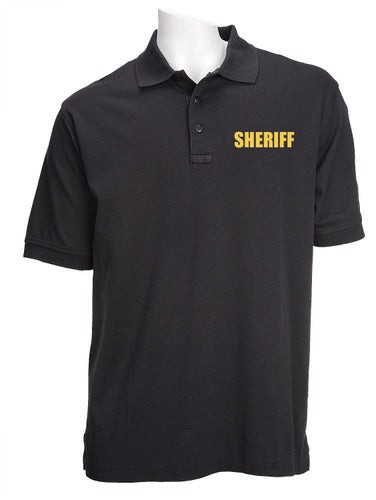Stars Uniform 5.11 Black Tactical Jersey Short Sleeve Polo - Gold Sheriff ID - Primary View