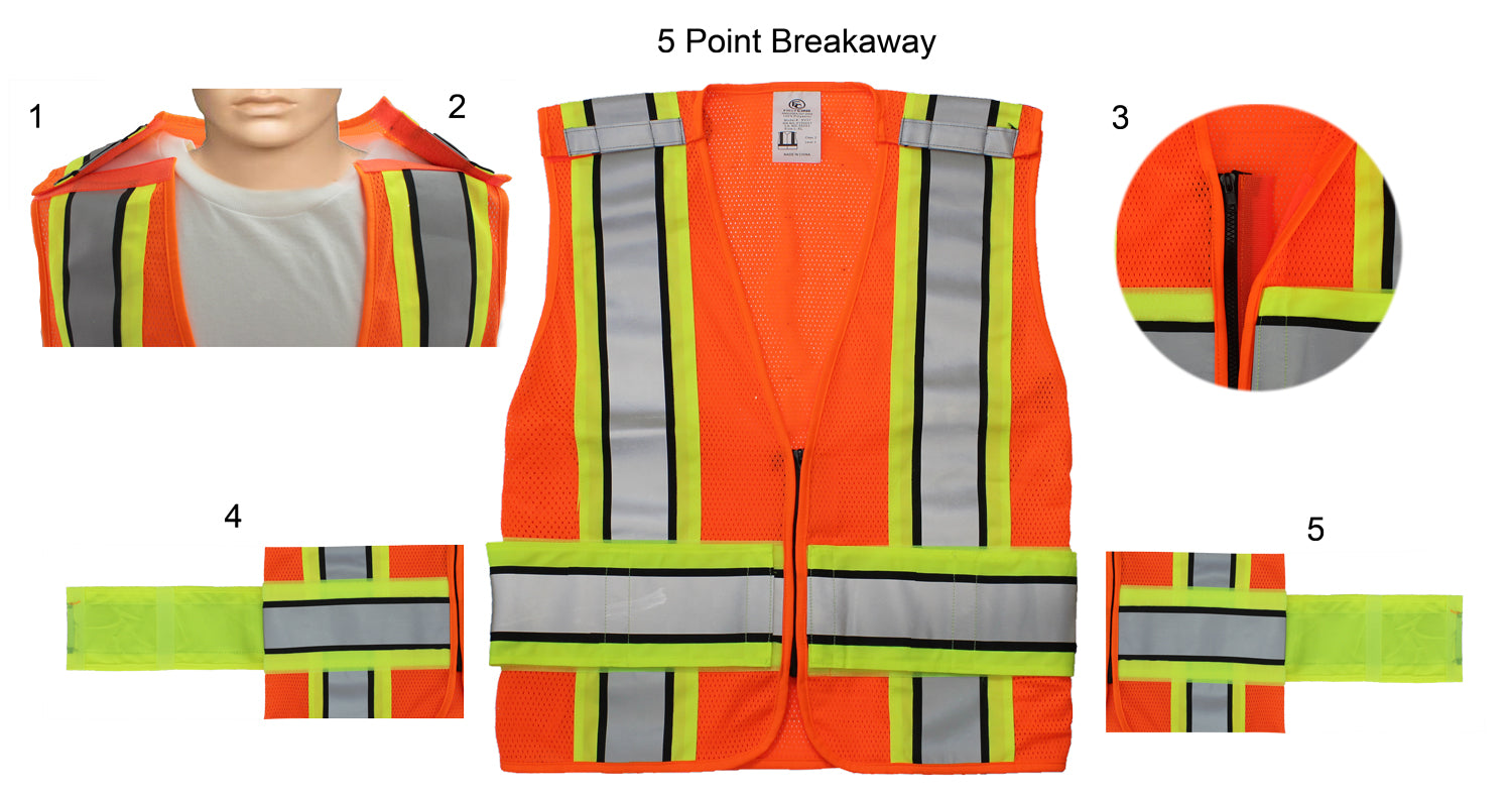 Stars Uniform 5 Point Breakaway Reflective Plain Duty Vest (Orange) - Detail View 1