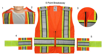 Stars Uniform 5 Point Breakaway Reflective Plain Duty Vest (Orange) - Detail View 1