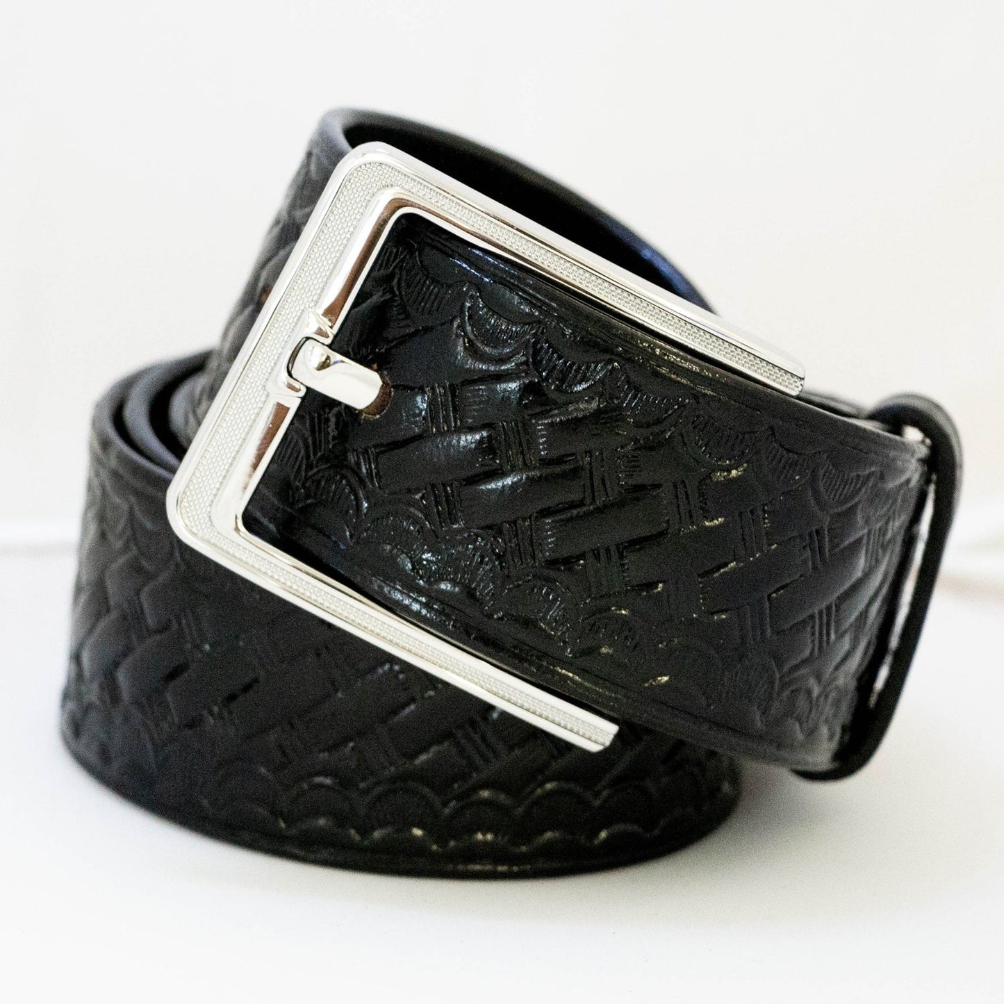 Stars Uniform Duty Belt Replacement Belt Buckle (Gloss Silver Pattern) - Alternate View