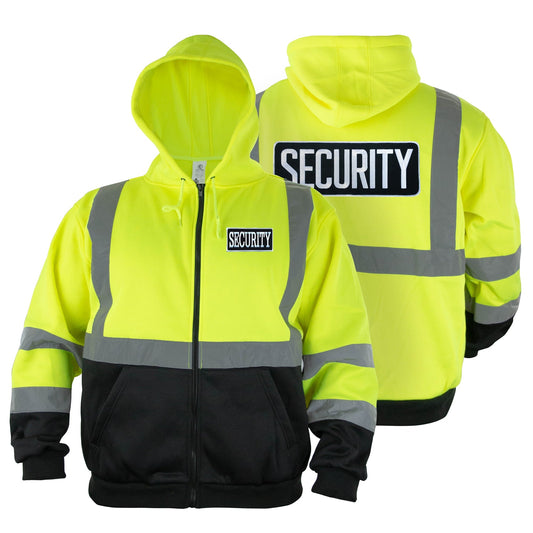 Stars Uniform Hi-Visibility Safety Thermal Zippered Hoodie with Security ID (Lime Green/Black) - Primary View