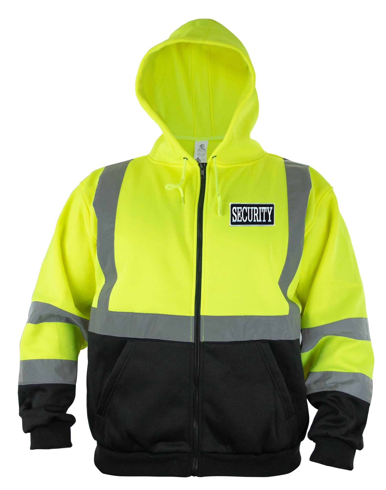 Stars Uniform Hi-Visibility Safety Thermal Zippered Hoodie with Security ID (Lime Green/Black) - Alternate View