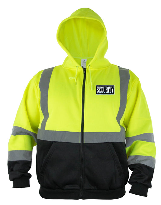 Stars Uniform Hi-Visibility Safety Thermal Zippered Hoodie with Security ID (Lime Green/Black) - Alternate View