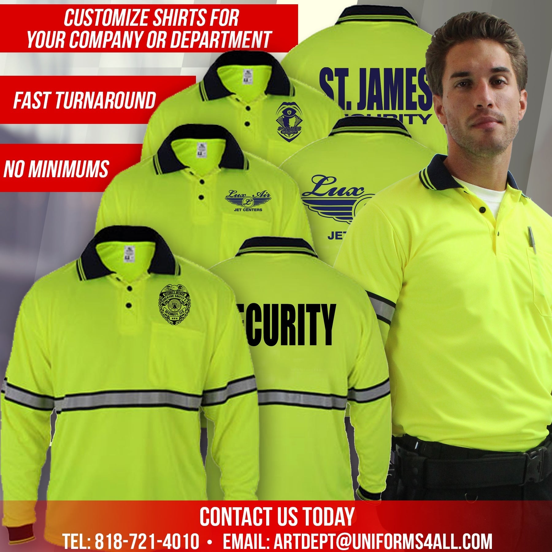 Stars Uniform High Visibility Long Sleeve Polo Shirts with Reflective Stripes - Alternate View