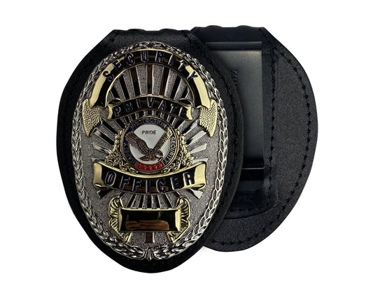 Stars Uniform Leather Badge Holder with Chain and Belt Clip - Primary View