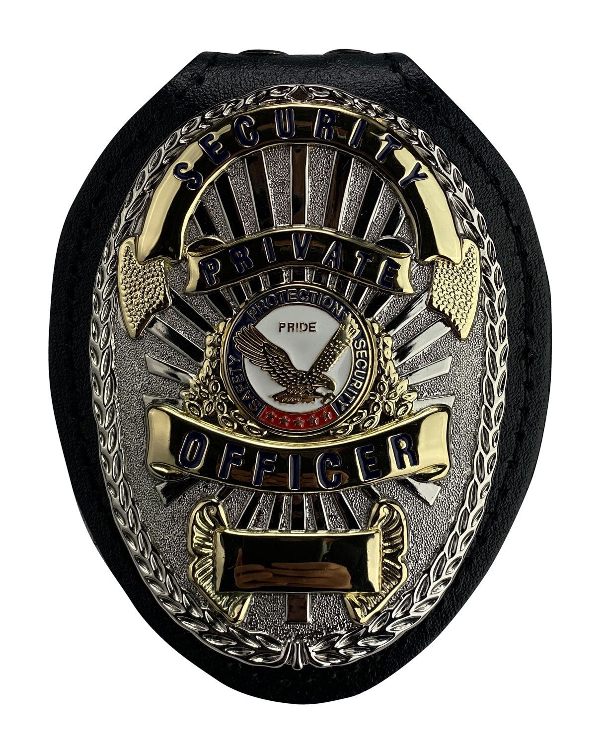 Stars Uniform Leather Badge Holder with Chain and Belt Clip - Alternate View