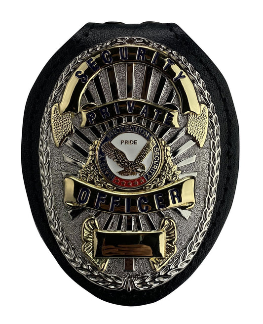 Stars Uniform Leather Badge Holder with Chain and Belt Clip - Alternate View