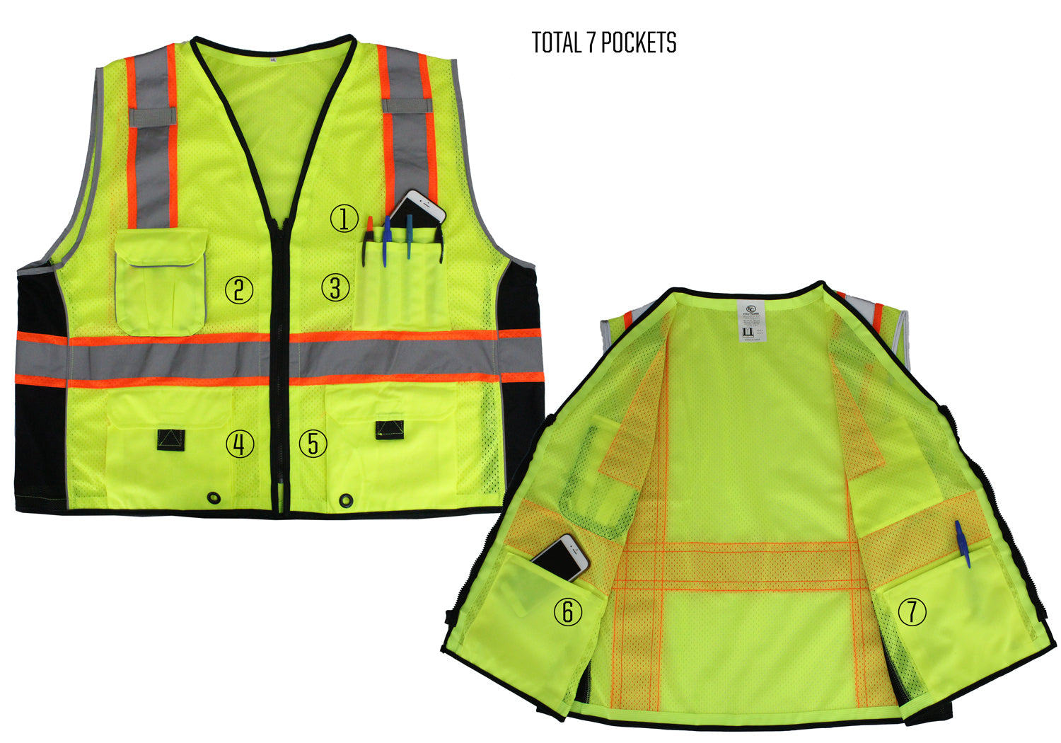 Stars Uniform Lime Green Reflective Safety Vest with Pockets - Primary View