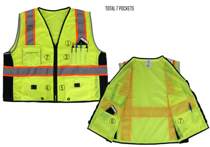 Stars Uniform Lime Green Reflective Safety Vest with Pockets - Primary View