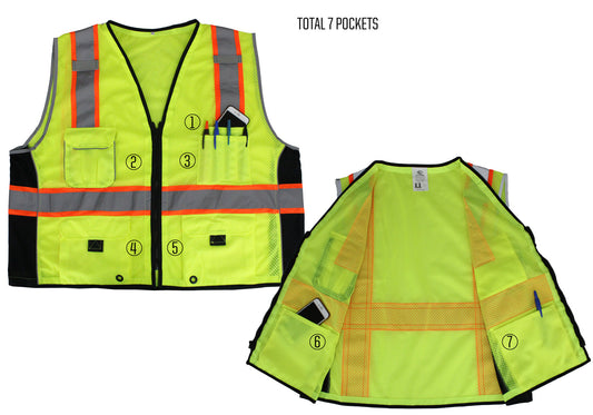Stars Uniform Lime Green Reflective Safety Vest with Pockets - Primary View