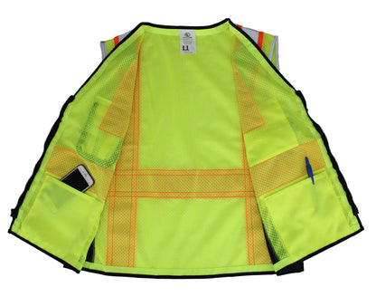 Stars Uniform Lime Green Reflective Safety Vest with Pockets - Detail View 1