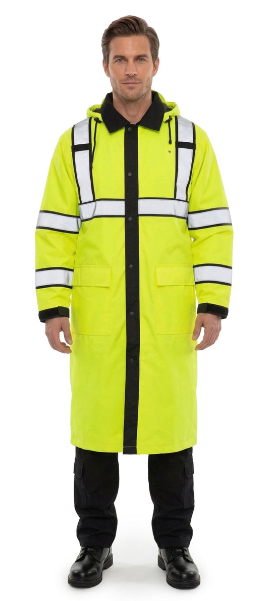 Stars Uniform Long Hi-Vis Duty Raincoat with Reflective Stripes & Removable Hood (Non-Reversible) - Primary View