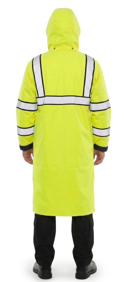 Stars Uniform Long Hi-Vis Duty Raincoat with Reflective Stripes & Removable Hood (Non-Reversible) - Alternate View