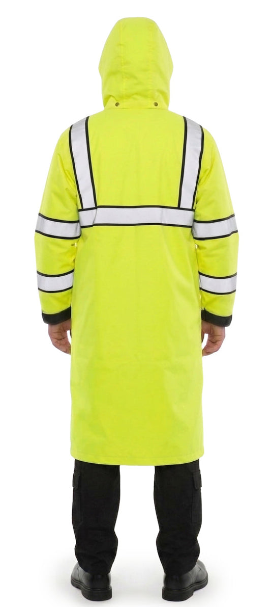 Stars Uniform Long Hi-Vis Duty Raincoat with Reflective Stripes & Removable Hood (Non-Reversible) - Alternate View