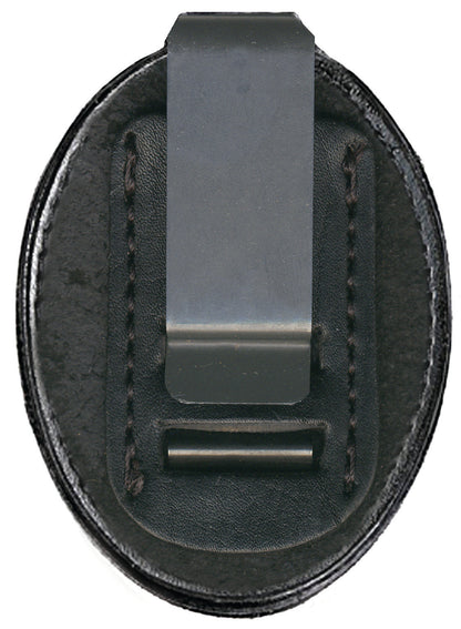 Stars Uniform Oval Leather Badge Holder with Chain and Clip - Alternate View